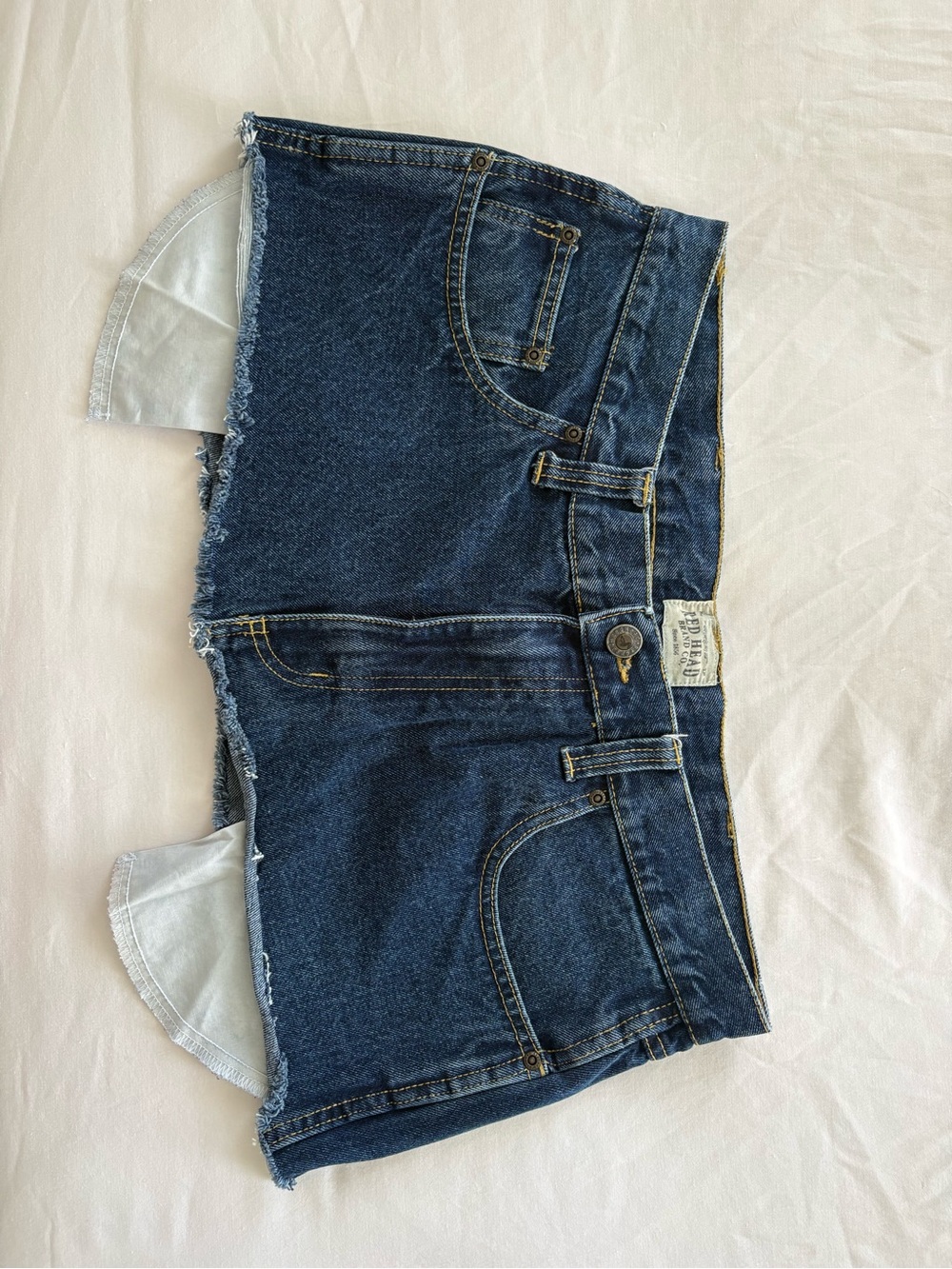Red Head Dark Wash Denim Cutoff Micro Skirt